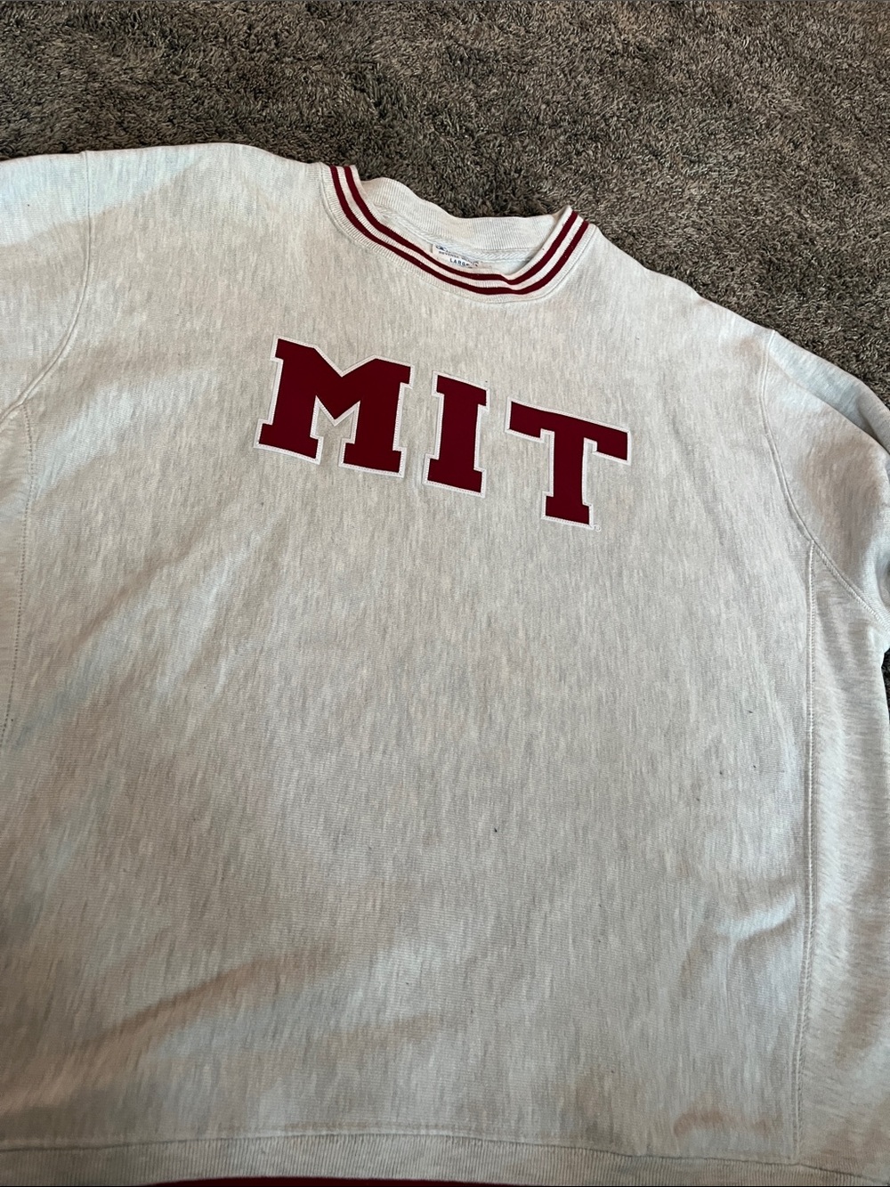 Champion Crewneck Sweatshirt in Light Gray with Red MIT Lettering. Large. - Picture 2 of 12